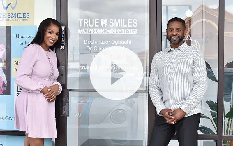Dr. Jennifer Ogbuehi and Dr. Olagoke Masha outside True Smiles Dentistry